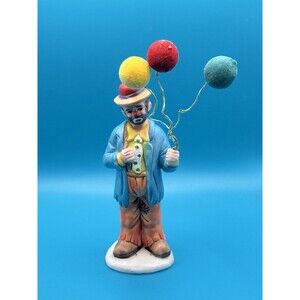 Flambro Clown w/ Balloons Emmett Kelly Jr Porcelain Figurine- Vintage, 1984